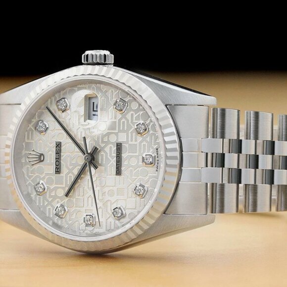 MENS ROLEX DATEJUST DIAMOND DIAL 18K WHITE GOLD & STEEL WATCH - Picture 2 of 6